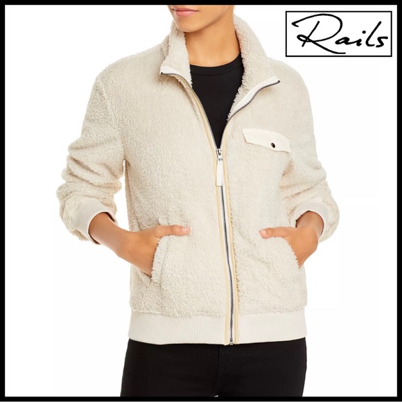 Rails Austin Sherpa Sweatshirt Jacket in Ivory. Size L. - Picture 1 of 3